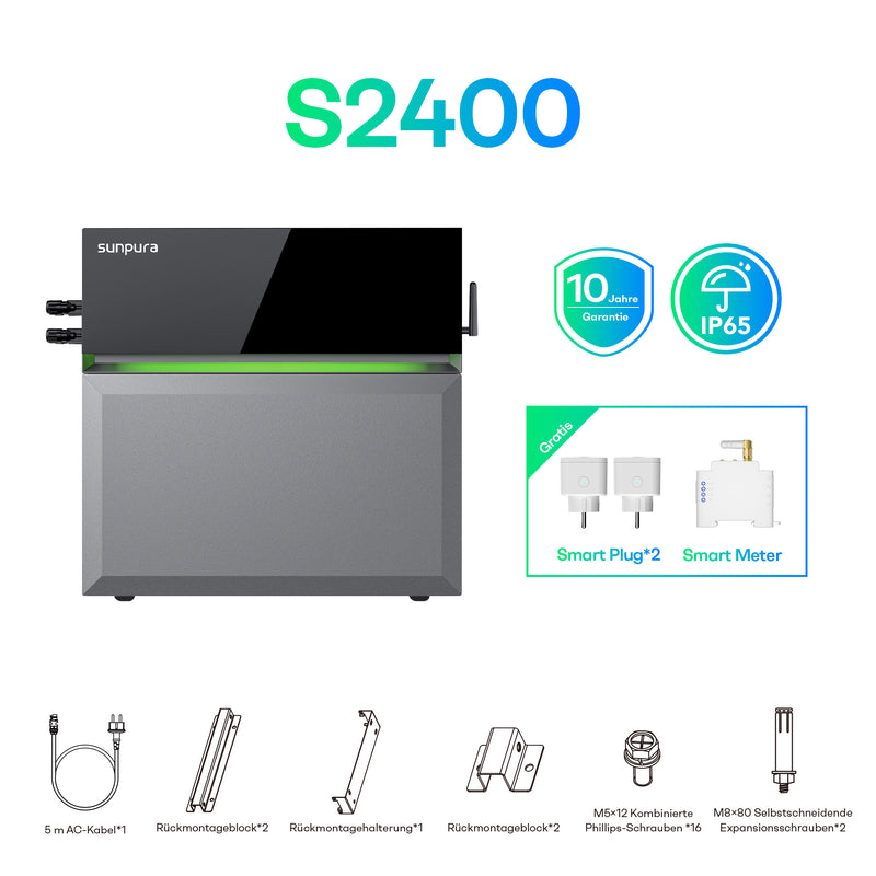 Laad de afbeelding in de Galerijviewer, S2400 – Die smarte All-in-One Lösung für Ihre Energieunabhängigkeit.
Das S2400 System vereint einen Hybridwechselrichter mit einem modularen Batteriespeicher (bestehend aus einem A2400 und einem oder mehreren B2400 Modulen). Einfach an eine herkömmliche Haushaltssteckdose anschließen – echtes Plug & Play.
Kompatibel mit Smart Metern und intelligenten Steckdosen ermöglicht das System eine nahezu vollständige Eigenverbrauchsoptimierung ohne nennenswerte Netzeinspeisung. Dank AC-Kopplung und Unterstützung