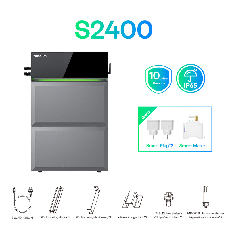 Laad de afbeelding in de Galerijviewer, S2400 – Die smarte All-in-One Lösung für Ihre Energieunabhängigkeit.
Das S2400 System vereint einen Hybridwechselrichter mit einem modularen Batteriespeicher (bestehend aus einem A2400 und einem oder mehreren B2400 Modulen). Einfach an eine herkömmliche Haushaltssteckdose anschließen – echtes Plug & Play.
Kompatibel mit Smart Metern und intelligenten Steckdosen ermöglicht das System eine nahezu vollständige Eigenverbrauchsoptimierung ohne nennenswerte Netzeinspeisung. Dank AC-Kopplung und Unterstützung