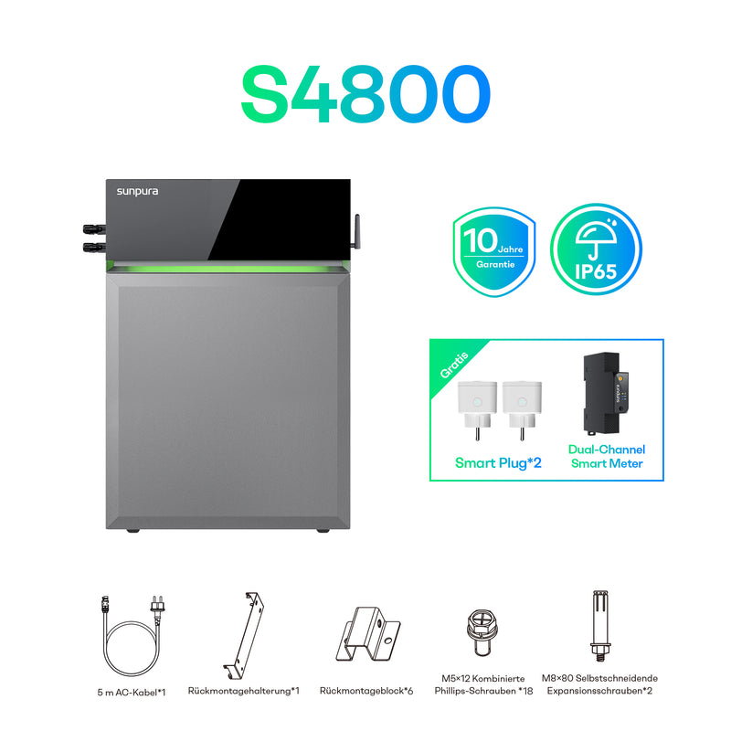 Laden Sie das Bild in Galerie -Viewer, Sunpura S4800 Plug&Play Balkonkraftwerk Speicher 4,8 kWh, AI-HEMS Energiemanagement System AC & DC gekoppelt, stapelbar