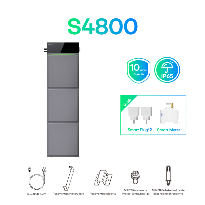 Laden Sie das Bild in Galerie -Viewer, Sunpura S4800 Plug&Play Balkonkraftwerk Speicher 4,8 kWh, AI-HEMS Energiemanagement System AC & DC gekoppelt, stapelbar