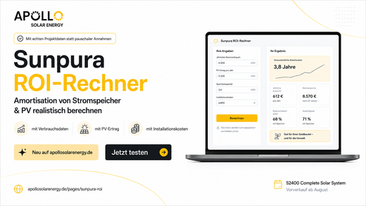 Sunpura S2400 ROI-Rechner für Stromspeicher, PV-Ertrag und Installationskosten
