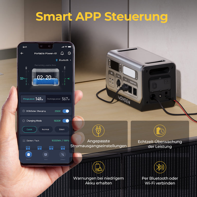 Load image into Gallery viewer, 👉 Bis zum 30.11.2025: NOVB2048 kaufen – gratis Smart Plug dazu! NOVB-2048 – Die kompakte Komplettlösung für Solarstromspeicher. Der NOVB-2048 vereint MPPT-Laderegler, bidirektionalen Wechselrichter, Batterie und BMS in einem einzigen Gerät. Er unterstützt sowohl den netzgebundenen als auch den autarken Betrieb. Dank vielseitiger Anschlussmöglichkeiten eignet er sich ideal für den dauerhaften Einsatz in Balkonkraftwerken sowie für mobile Anwendungen wie Camping oder Gartenhaus. Beschreibung · Balkonbatterie
