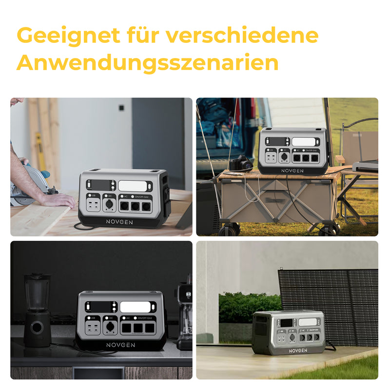 Load image into Gallery viewer, 👉 Bis zum 30.11.2025: NOVB2048 kaufen – gratis Smart Plug dazu! NOVB-2048 – Die kompakte Komplettlösung für Solarstromspeicher. Der NOVB-2048 vereint MPPT-Laderegler, bidirektionalen Wechselrichter, Batterie und BMS in einem einzigen Gerät. Er unterstützt sowohl den netzgebundenen als auch den autarken Betrieb. Dank vielseitiger Anschlussmöglichkeiten eignet er sich ideal für den dauerhaften Einsatz in Balkonkraftwerken sowie für mobile Anwendungen wie Camping oder Gartenhaus. Beschreibung · Balkonbatterie
