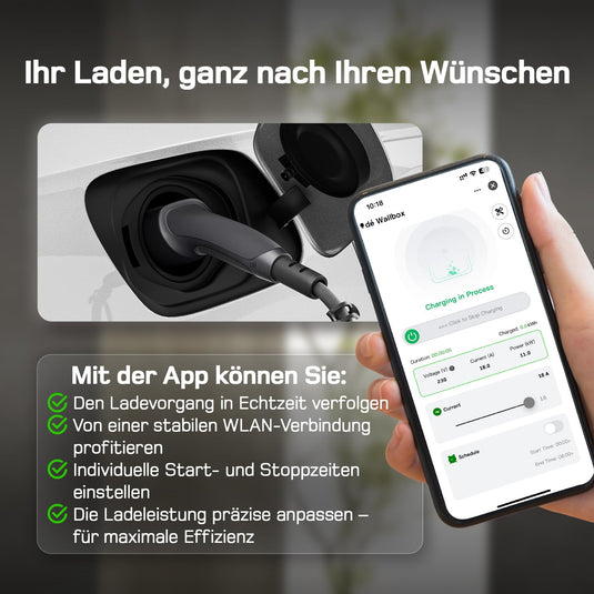 De Mobile Ladestation 11 kW, 7 m, Schwarz, App-Steuerung