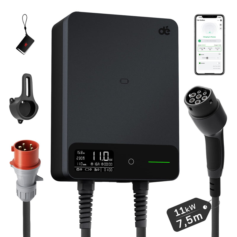 Load image into Gallery viewer, De EV Charger Wallbox 11kW, 7.5m cabel, Black
