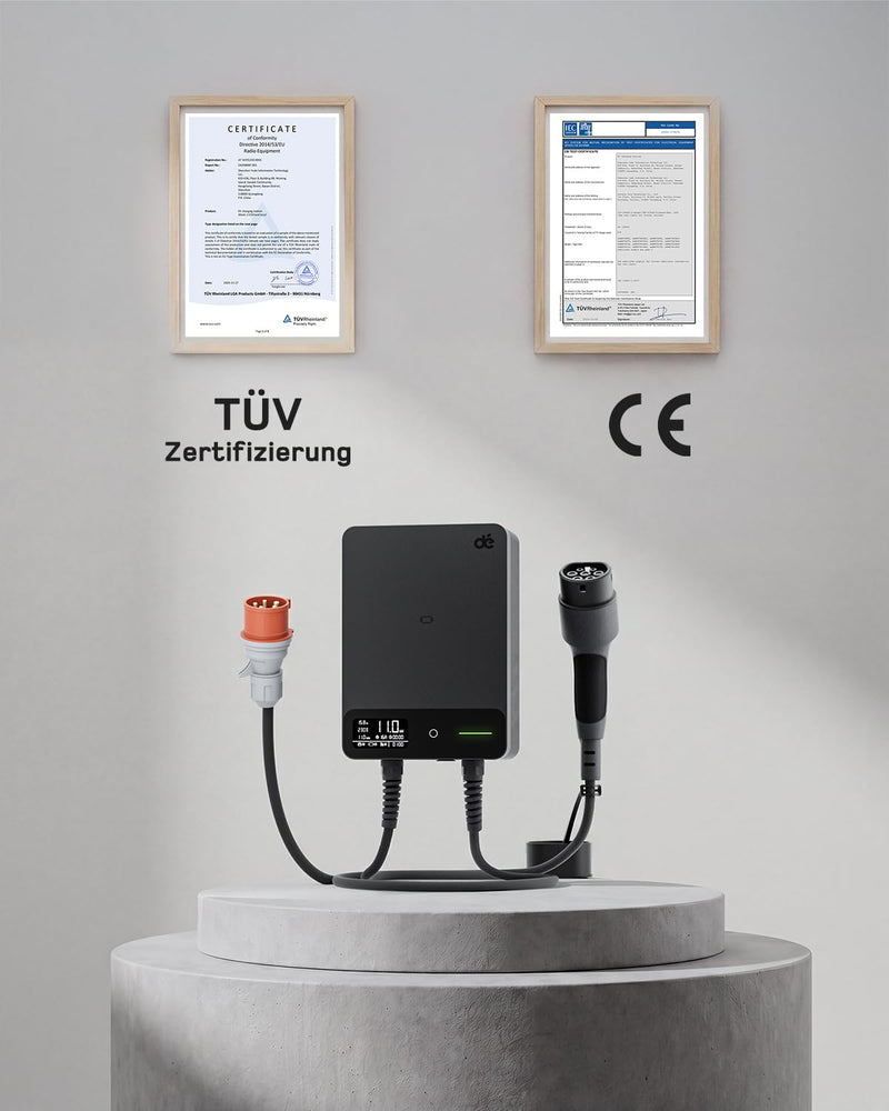 Load image into Gallery viewer, De EV Charger Wallbox 11kW, 7.5m cabel, Black
