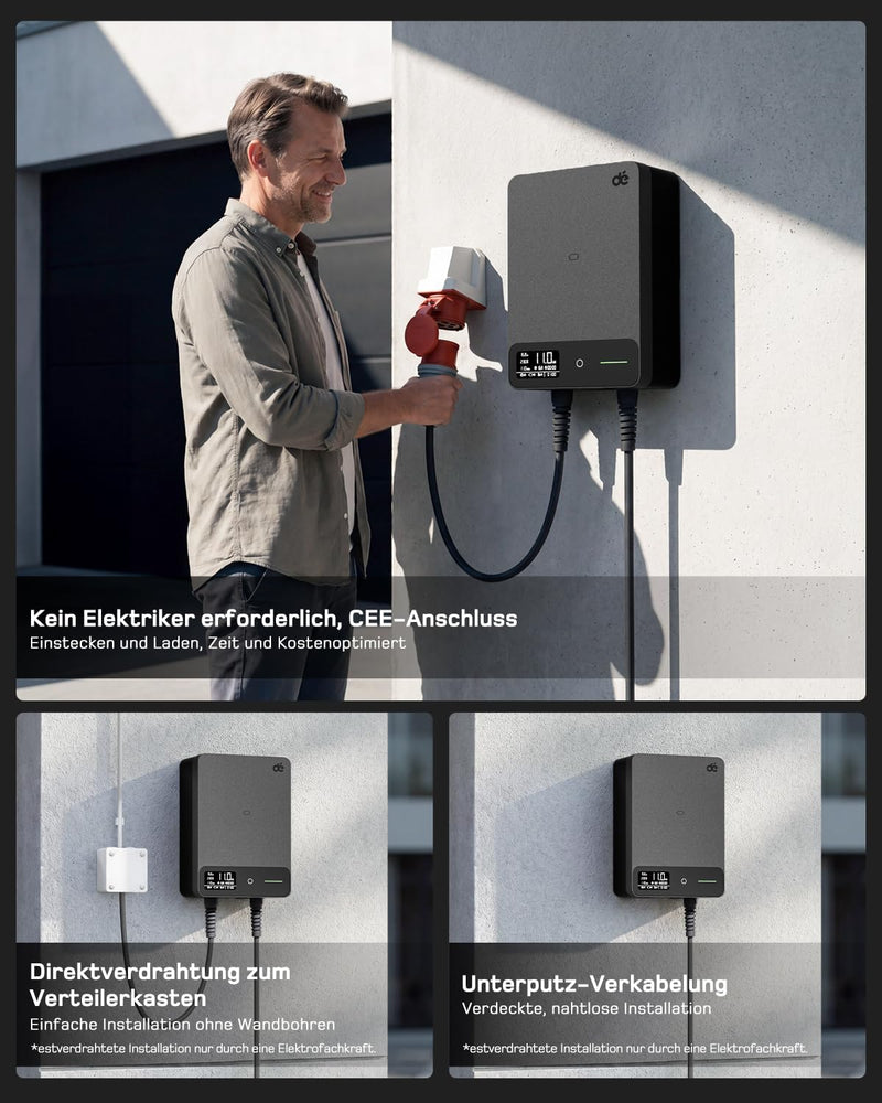 Load image into Gallery viewer, De EV Charger Wallbox 11kW, 7.5m cabel, Black
