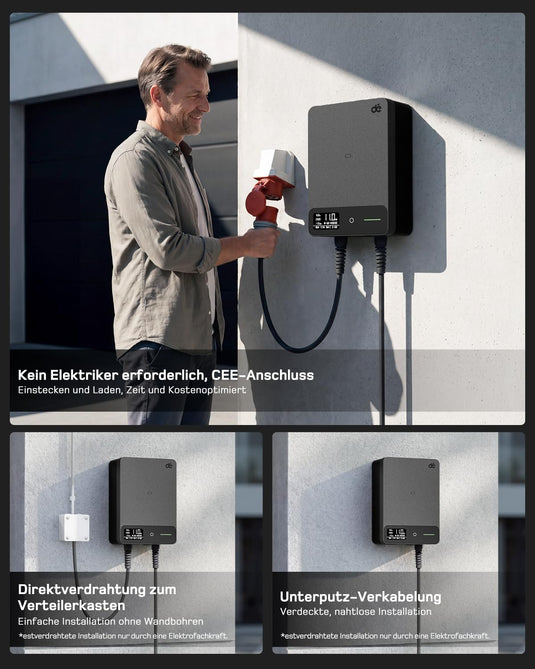 De EV Charger Wallbox 11kW, 7.5m cabel, Black