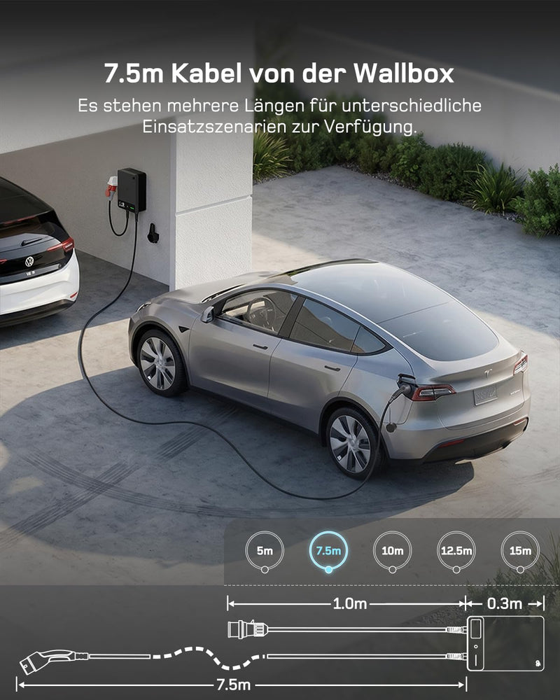 Load image into Gallery viewer, De EV Charger Wallbox 11kW, 7.5m cabel, Black
