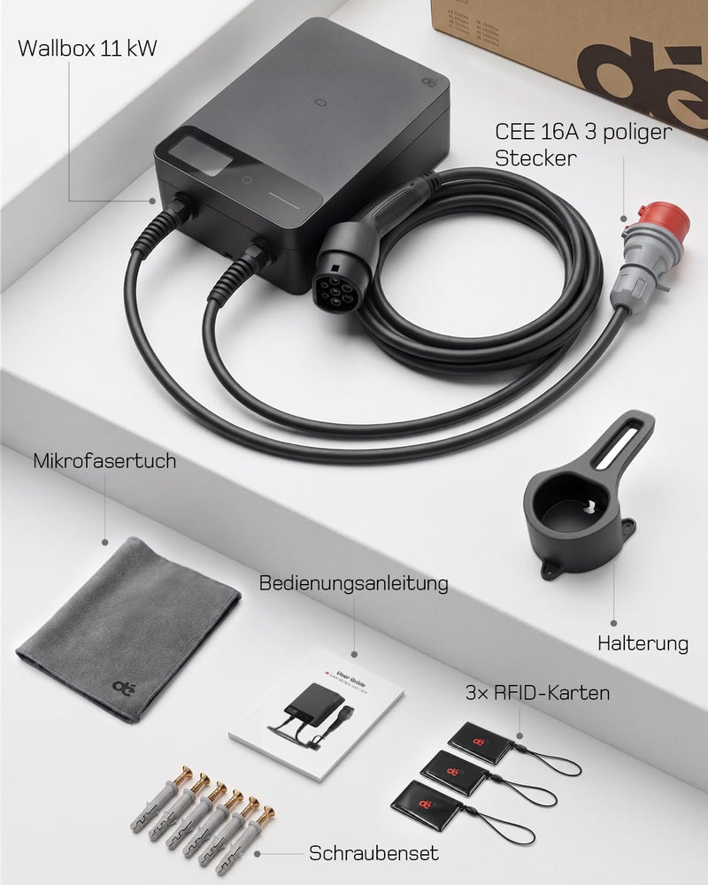 Load image into Gallery viewer, De EV Charger Wallbox 11kW, 7.5m cabel, Black

