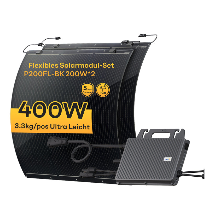 Chargez l'image dans la visionneuse de la galerie, PV-Set: 2 × 200 W Flexible Solarmodule + 800 W Mikrowechselrichter | Plug-and-Play Solarstromsystem
