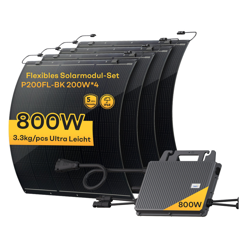 Chargez l'image dans la visionneuse de la galerie, Balkonkraftwerk Set 800 W Flexibles Solarmodul (4 × 200 W) + 800 W Mikrowechselrichter
