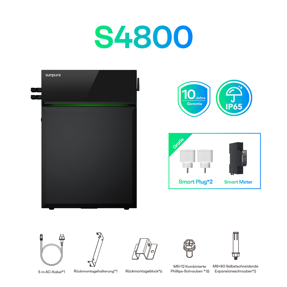 Sunpura S4800 Plug&Play Balkonkraftwerk Speicher 4,8 kWh – Black / 4.8 kWh (A2400 + B4800)