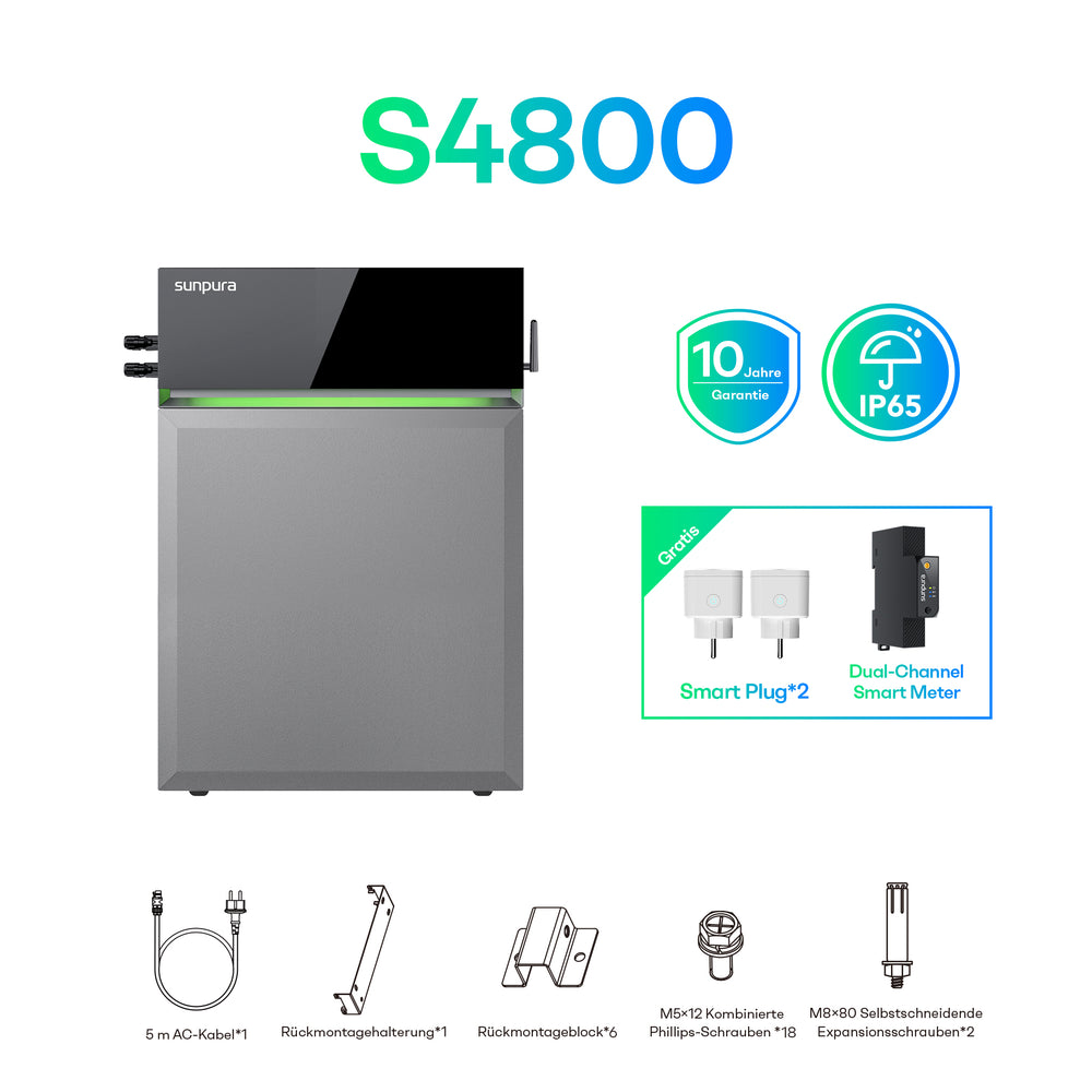 Sunpura S4800 Plug&Play Balkonkraftwerk Speicher 4,8 kWh – 4.8 kWh (A2400 + B4800)