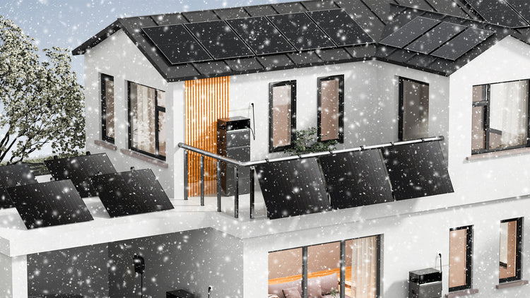 Sunpura S2400 Energiespeicher im Wintereinsatz bei Schnee, zuverlässige Stromspeicherung auch bei niedrigen Temperaturen